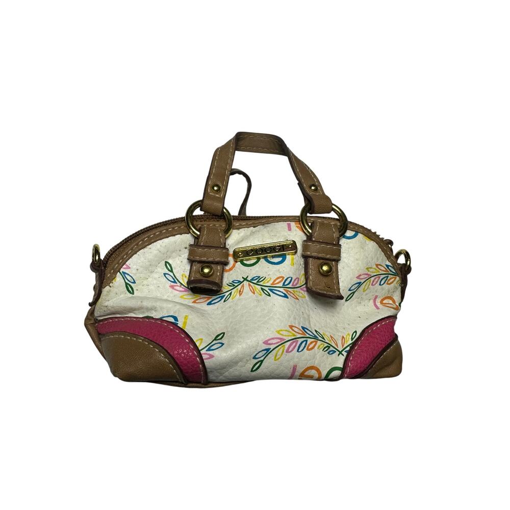 Vintage Coogi White Leather Mini Handbag Floral Abstract Pattern Y2K Aesthetic